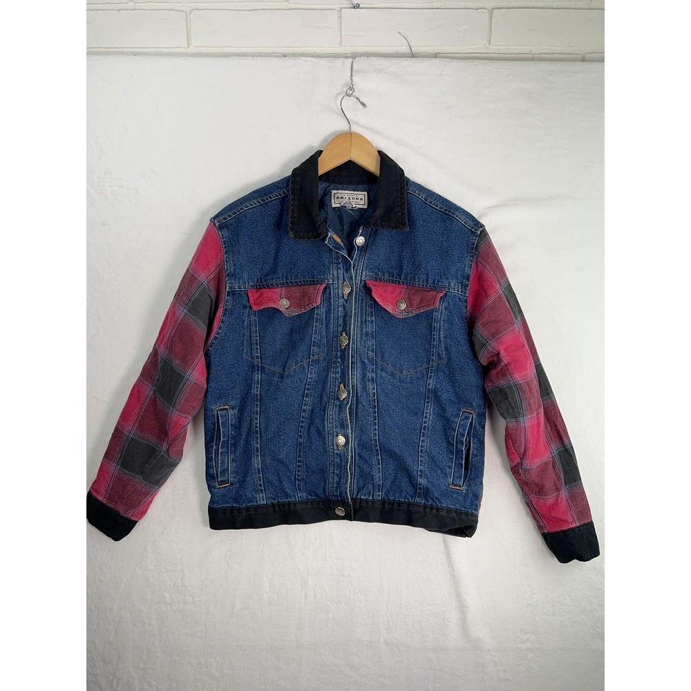 Vintage Arizona Jean‎ Company Jacket Mens Youth Plaid Denim Western Flannel 90s